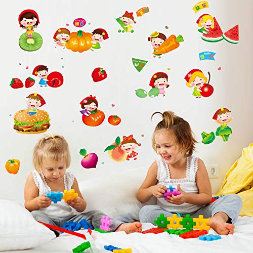 Etiqueta de la pared ZOZOSO Dibujos animados Frutas Pegatinas de pared decorativas Restaurante lindo Refrigerador Diseño de azulejos Pintura autoadhesiva Frutas y verduras felices