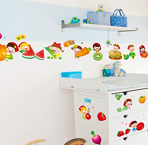 Etiqueta de la pared ZOZOSO Dibujos animados Frutas Pegatinas de pared decorativas Restaurante lindo Refrigerador Diseño de azulejos Pintura autoadhesiva Frutas y verduras felices