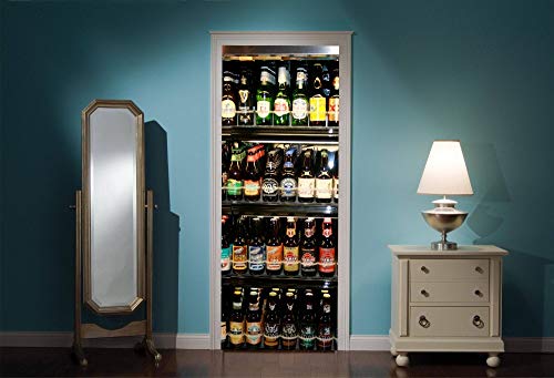 Etiqueta de la puerta 3D puerta mural refrigerador cubierto con cerveza puerta pegatina papel pintado pared impresión calcomanía decoración de la pared pintura de la pared foto autoadhesivo