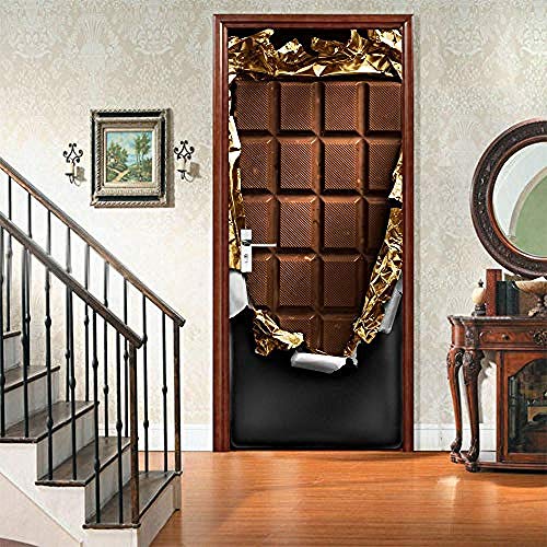 Etiqueta engomada de la puerta autoadhesiva PVC papel pintado DIY chocolate imprimir imagen artística decoración del hogar decoración de la pared armario armario renovación calcomanía-77x200cm