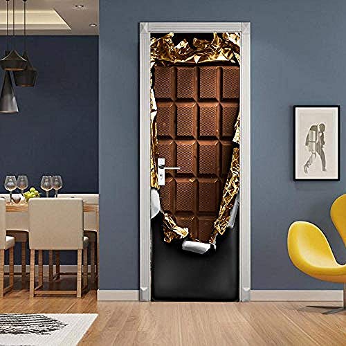 Etiqueta engomada de la puerta autoadhesiva PVC papel pintado DIY chocolate imprimir imagen artística decoración del hogar decoración de la pared armario armario renovación calcomanía-77x200cm