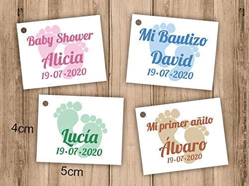 Etiqueta para detalle de Bautizo o Baby Shower. Pack 25 udes.