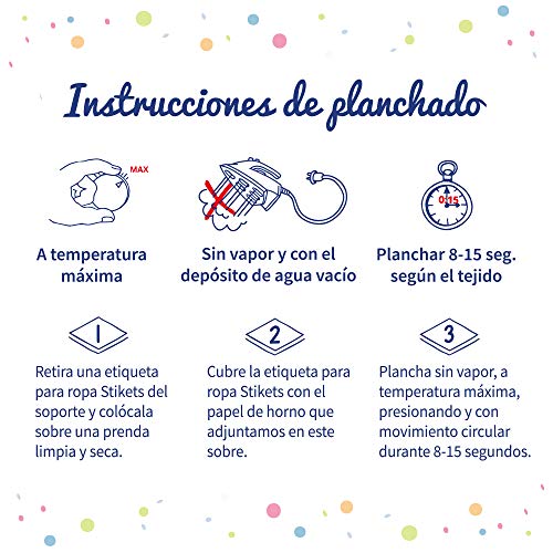 Etiquetas para ropa personalizadas con 1 línea de texto para marcar todas las prendas de los niños para el cole o la guardería (48)