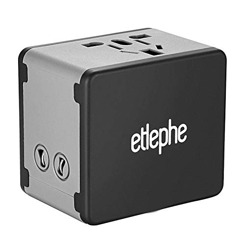 Etlephe Enchufe Adaptador Universal de Viaje, Adaptadores Internacionales con 2 USB para Americano Europeo Ingles Japón Chino Acerca de 150 Países, 100v-240v 6A