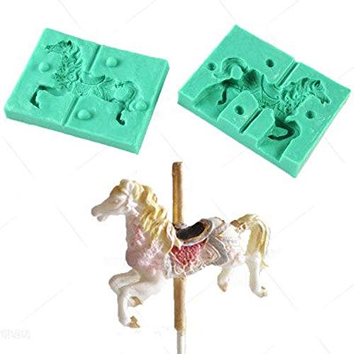 Eubaifeng 1 Conjunto 72mm 60mm Al Azar Color Carrusel 3D Forma de Caballo Decoración Tartas Antiadherente Molde de Silicona, Chocolate, Caramelo, Jalea, Helado, Fondant Creativo Postre Bricolaje Molde