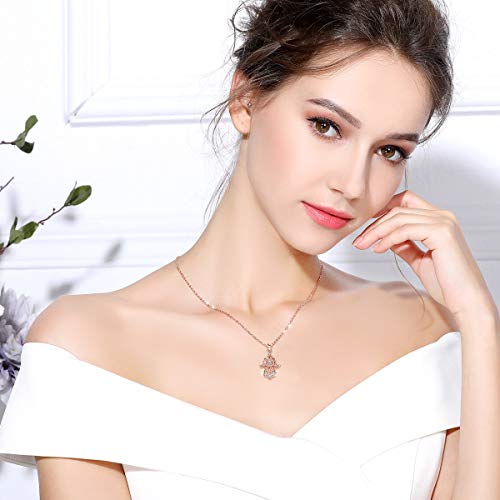 EUDORA Colgantes Mujer Plata de Ley 925 Aojo Mano de Hamsa Fátima Buena Suerte Claro CZ Vendimia Collar Colgante Regalos Originales para Mujer Hermanas Cadena de 18" (Oro rosa)