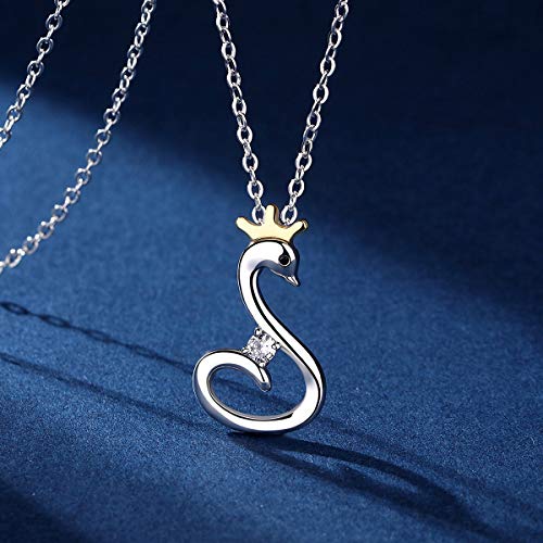 EUDORA Plata de ley 925 Noble Swan con Collar Colgante con Corona Enchapado en oro para Mujer, Colgante de Cisne Pequeño para Mujer, Longitud del collar 45, 7 cm