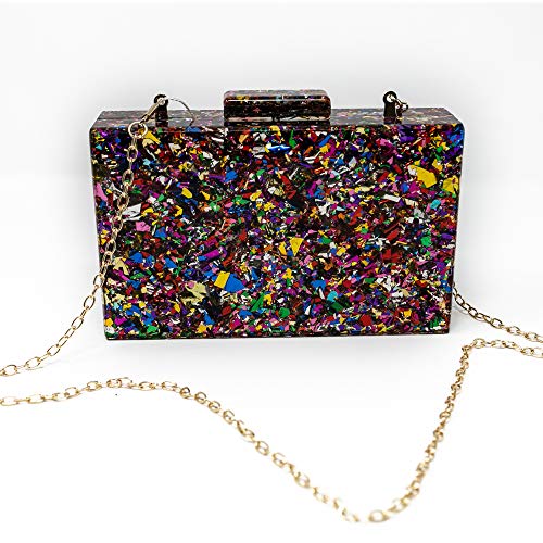 Euforia Modas Bolso acrílico con confeti para fiesta elegante tipo clutch