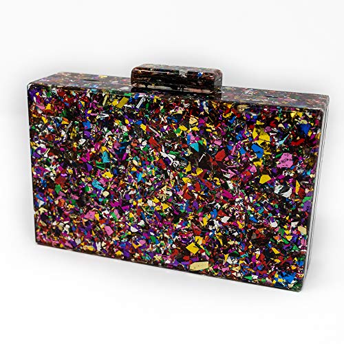 Euforia Modas Bolso acrílico con confeti para fiesta elegante tipo clutch