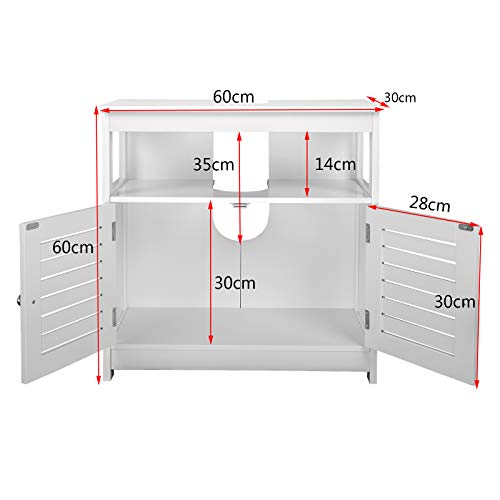 EUGAD Armario Bajo Lavabo Mueble para Debajo de Lavabo Mueble Lavabo de Baño Almacenamientocon 2 Puertas MDF 60 x 30 x 60 cm Blanco 0015WY