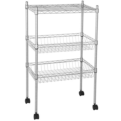 EUGAD Carro de Cocina con Ruedas 55 x 93 x 32,5cm Carrito de Cocina Estantería con 3 Niveles Acero Marco de Metal Carrito de Almacenamiento Carro Servicio para Cocina, Baño, Restaurante, Salón