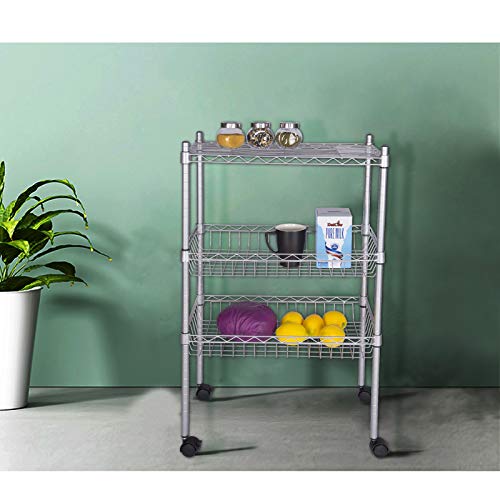 EUGAD Carro de Cocina con Ruedas 55 x 93 x 32,5cm Carrito de Cocina Estantería con 3 Niveles Acero Marco de Metal Carrito de Almacenamiento Carro Servicio para Cocina, Baño, Restaurante, Salón