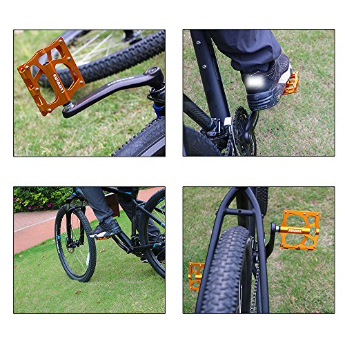 EULANT Amplio Plataforma Pedales MTB, Pedales Bicicleta Montaña Antideslizantes, Rodamientos de Tres Piezas Sellado, Pedal para Cycling Ciclismo MTB BMX Bike Bicycle Bicicleta Montaña, Oro