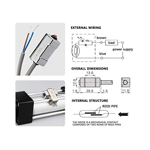 Eurobuy Sensor de Interruptor de Cilindro Cs1-F Aire Magnético Cilindro Neumático Sensor de Interruptor de Lengüeta Magnético Dc Ac 5V- 240V