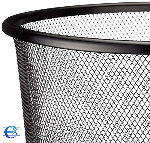 EUROXANTY® Papelera de oficina | 27 x 24 cm | Papelera circular de rejilla metálica | Papelera negra | 10 L