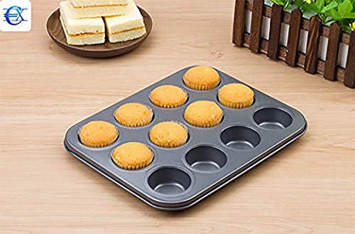 EUROXANTY®- Set de 2 Molde para Magdalenas y Muffins, Acero al Carbono con Recubrimiento Antiadherente Molde Horno (12 Redondo)