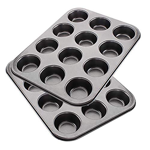 EUROXANTY®- Set de 2 Molde para Magdalenas y Muffins, Acero al Carbono con Recubrimiento Antiadherente Molde Horno (12 Redondo)