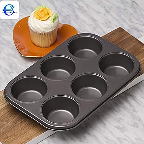 EUROXANTY®- Set de 2 Molde para Magdalenas y Muffins, Acero al Carbono con Recubrimiento Antiadherente Molde Horno (6 Redondo)