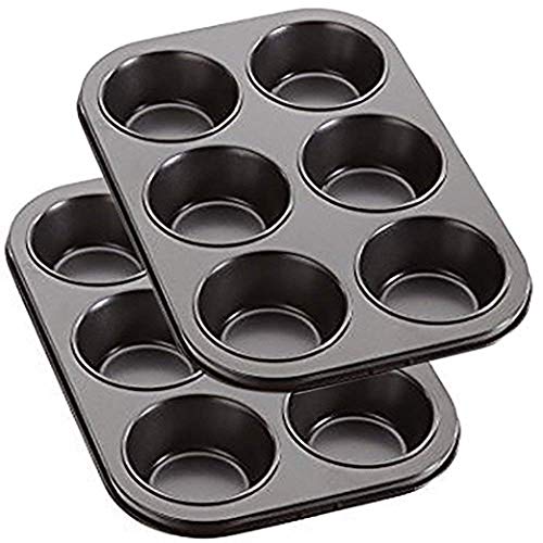 EUROXANTY®- Set de 2 Molde para Magdalenas y Muffins, Acero al Carbono con Recubrimiento Antiadherente Molde Horno (6 Redondo)