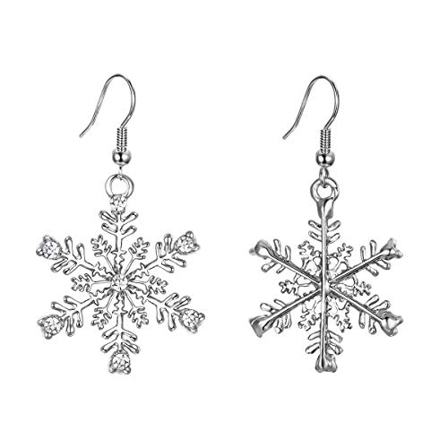 EVER FAITH® - Plata-Tono Cristal Austriaco Copo De Nieve Fiesta Pendientes Claro N04569-1