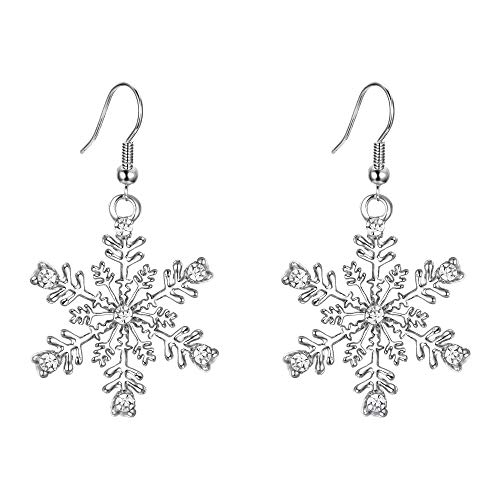 EVER FAITH® - Plata-Tono Cristal Austriaco Copo De Nieve Fiesta Pendientes Claro N04569-1