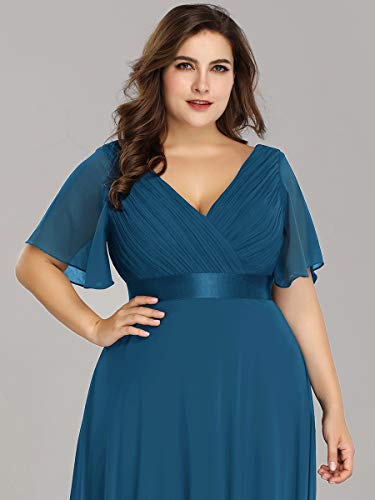 Ever-Pretty A-línea de Gala Vestido de Noche Cuello en V Manga Corta Largo para Mujer Teal 54