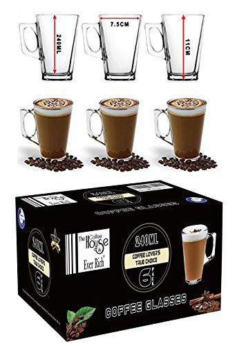 EVER RICH Taza de té café Latte de 240/300 ml (Adecuada para Tassimo y Dolce Gusto) Juego de 4 o 6 Vasos (240ML)