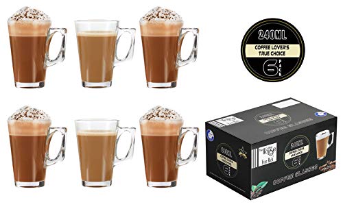 EVER RICH Taza de té café Latte de 240/300 ml (Adecuada para Tassimo y Dolce Gusto) Juego de 4 o 6 Vasos (240ML)