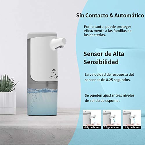 Everenty Dispensador de Jabón Automático, USB Recargable Dosificador de Jabón, 450ML Desinfectante para Manos con Sensor sin Contacto, Montable en la Pared para Baño Cocina Hotel Oficina