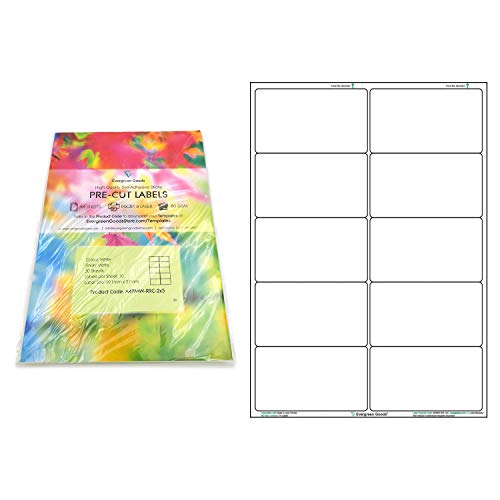 Evergreen Goods 100 hojas A4 precortadas Multi etiquetas (2 x 5, 10 por hoja: 1000 etiquetas en total), etiquetas blancas autoadhesivas de papel mate multiusos, etiquetas de inyección de tinta y láser