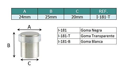 EVI Herrajes 040181T2UAM Pack de 2 topes de puerta (acero inoxidable), Transparente Mate, 20x25mm