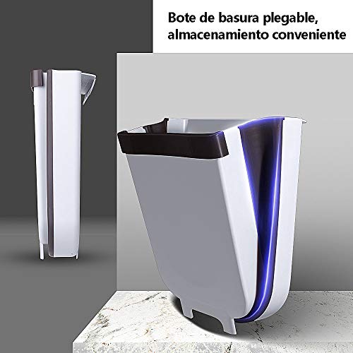 EVILTO Cubos de Basura Plegable Bote de Basura Colgante Basurero Plegable Basura Extraible para la Cocina, Dormitorio y Coche, 9L, Blanco