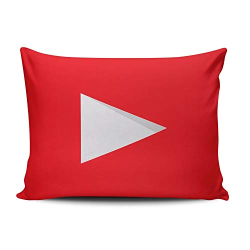 EW-OL Logotipo Personalizado de Redes sociales Youtube Rectángulo Boudoir Fundas de Almohada Diseño Rojo Fundas de Almohadas con Cremallera Fundas 18x18 Pulgadas