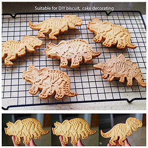 ewinever Jurassic - Moldes para galletas (3 dinosaurios, fósiles, PVC, Stegosaurus, tirannosaurus Rex Triceratops, 6 unidades)