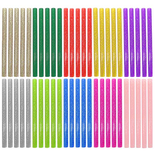 Ewparts 50 Barras Silicona Caliente 7mm * 100mm Pegamento termofusible Adhesivos coloreados del Arma del Pegamento Caliente del Arte del Brillo del Paquete (Glitter-50pcs)