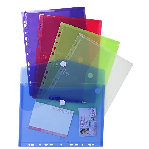 Exacompta 57380E - Bolsa de 5 fundas con multitaladros y forma de sobre, A4, multicolor