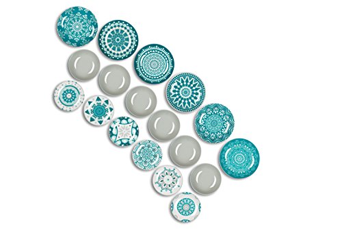 Excelsa - Vajilla de 18 Piezas de Porcelana, Color Azul/Gris, Modelo Mandala