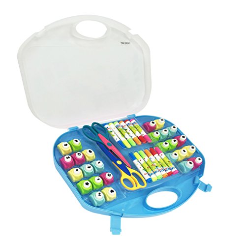 Exerz Set de Arte y Manualidades/Perforadores/Tijeras para Manualidades/Marcadores de Colores – 40 Piezas en un Estuche de Almacenamiento (Azul, 40 Piezas)