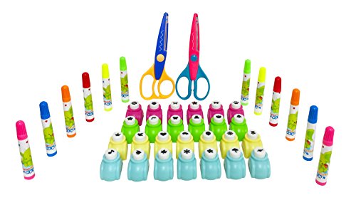 Exerz Set de Arte y Manualidades/Perforadores/Tijeras para Manualidades/Marcadores de Colores – 40 Piezas en un Estuche de Almacenamiento (Rosa, 40 Piezas)