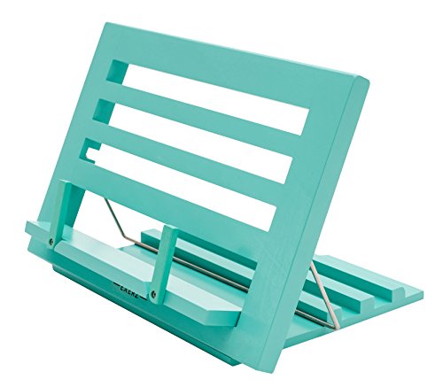 Exerz Soportes para Libros de Cocina/Soporte de Madera para Leer Libros de Cocina/Soporte para Recetario de Cocina Sostenedor para Libros- Ajustable/para Libros iPad Tabletas- 34x24 x2cm (Azul)