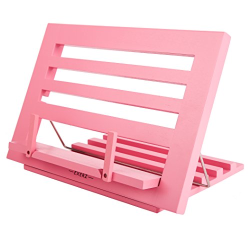 Exerz Soportes para Libros de Cocina/Soporte de Madera para Leer Libros de Cocina/Soporte para Recetario de Cocina Sostenedor para Libros- Ajustable/para Libros iPad Tabletas- 34x24x2cm (Rosado)