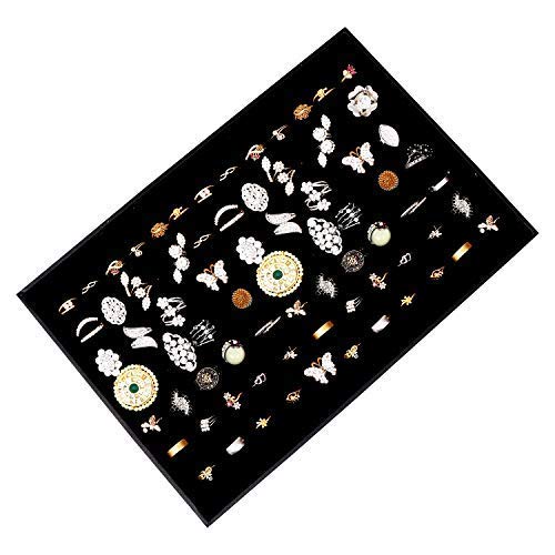 Exhibidor y Caja Organizar Joyas - 34x23cm Acabado en Cuero Sintético Elegantemente Forrado de Terciopelo Negro Caja Expositora con 7 rollos para Anillos y Gemelos