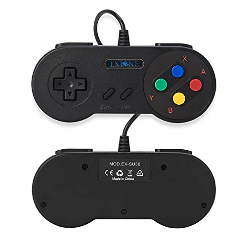 EXLENE 2 Pack SNES USB mando Controlador Gamepads 10ft/3m, Super Snes Classic Controller para PC Windows Ubuntu Raspberry Pi 3 Retropie Sega Genesis (Negro)