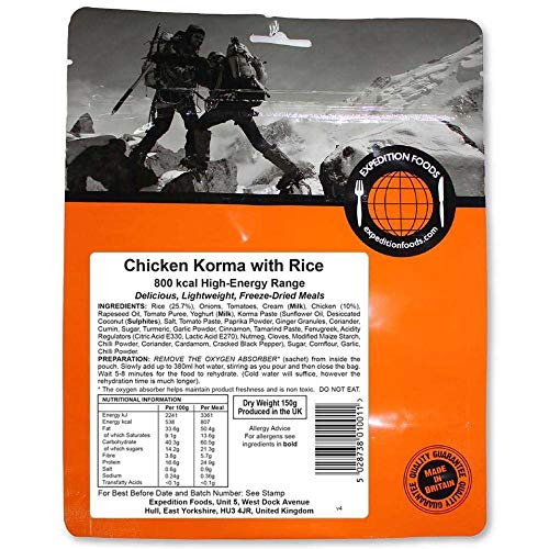 Expedition Foods Pollo Korma con arroz (800 kcal) – Comida Seca por congelación