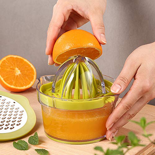 Exprimidor de Cítricos Manual Prensadora de frutas Exprimidor de Mano Portátil para Naranja Limón Lima y Cítricos con 2 Escariadores Pelador y 400ml Recipiente de Medición