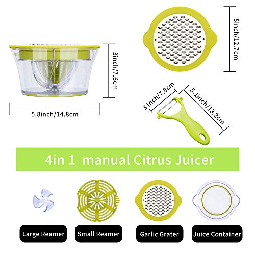 Exprimidor de Cítricos Manual Prensadora de frutas Exprimidor de Mano Portátil para Naranja Limón Lima y Cítricos con 2 Escariadores Pelador y 400ml Recipiente de Medición