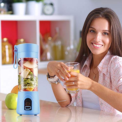 Exprimidor Eléctrico USB Juicer Licuadora Taza de Jugo Máquina de Exprimidor de Botellas de Agua de 400 ml Con 4 Cuchillas, Batería Recargable de 1000 mAh (Azul)