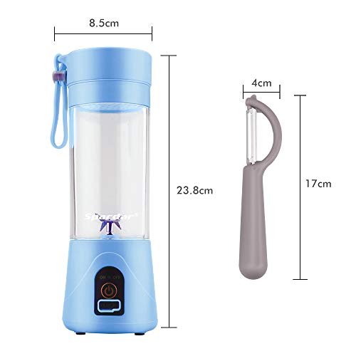 Exprimidor Eléctrico USB Juicer Licuadora Taza de Jugo Máquina de Exprimidor de Botellas de Agua de 400 ml Con 4 Cuchillas, Batería Recargable de 1000 mAh (Azul)