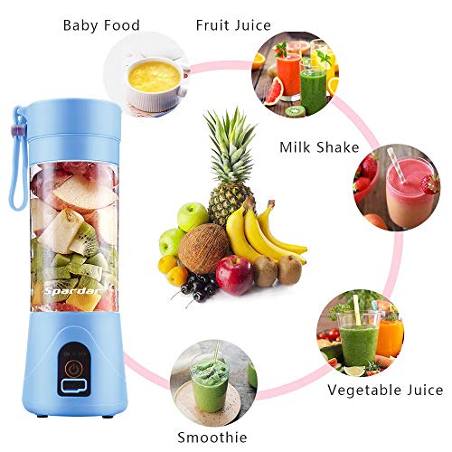 Exprimidor Eléctrico USB Juicer Licuadora Taza de Jugo Máquina de Exprimidor de Botellas de Agua de 400 ml Con 4 Cuchillas, Batería Recargable de 1000 mAh (Azul)