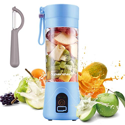 Exprimidor Eléctrico USB Juicer Licuadora Taza de Jugo Máquina de Exprimidor de Botellas de Agua de 400 ml Con 4 Cuchillas, Batería Recargable de 1000 mAh (Azul)